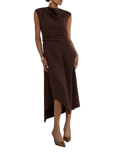 Reiss Women's Camilla Cowl Neck Asymmetric Hem Gathered-Detail Midi Dress