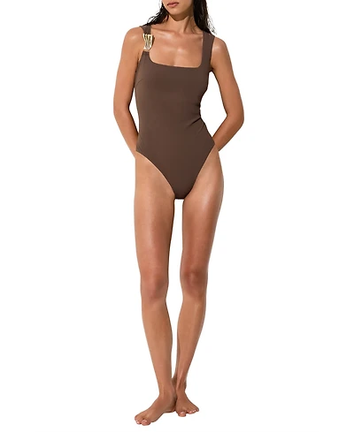 Reiss Women's Amelie Square-Neck Gold-Tone Hardware Detail Cut-Out Back One-Piece Swimsuit