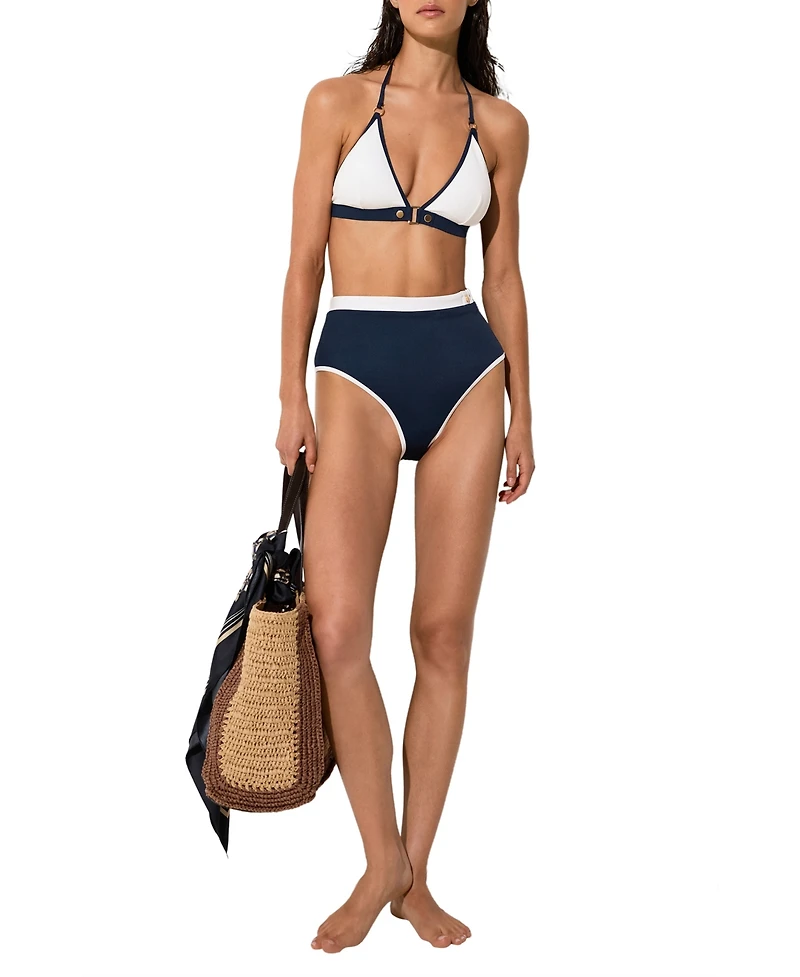 Reiss Women's Saskia Contrast Halterneck Triangle Bikini Top
