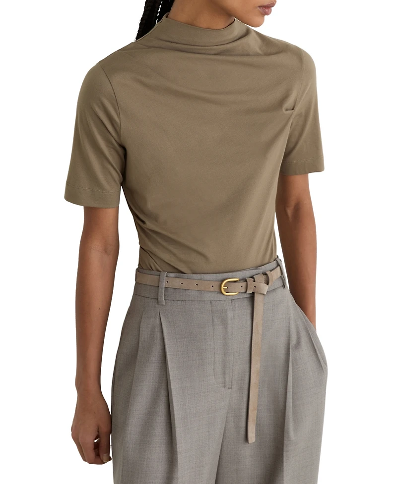 Reiss Women's Tulia Cotton-Blend High-Neck Draped Top