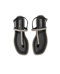 bebe Women s Rhinestone T-Strap Sandals - Flat Thong with Ankle Strap