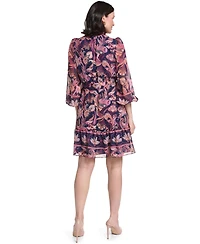Jessica Howard Petite Ruffle Neck Puff Sleeve Fit-and-Flare Dress