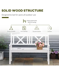Outsunny 2-Seater Wooden Garden Bench, 4FT Outdoor Patio Loveseat with Unique X-Shape Back for Yard, Lawn, Porch, White