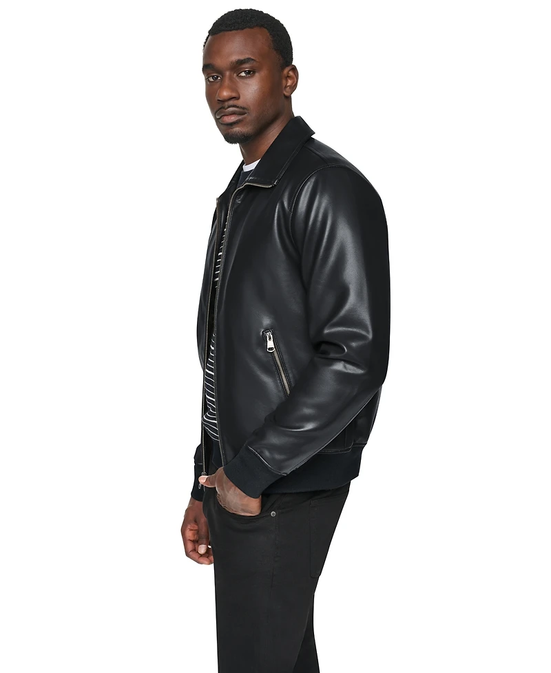 Dkny Men's Faux Leather Bomber Jacket