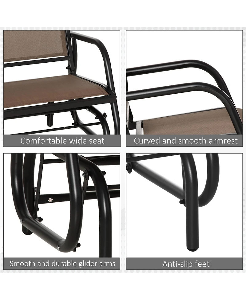 Outsunny Porch Glider, Metal Frame Swing Glider Chair with Breathable Mesh Fabric, Curved Armrests and Steel Frame for Garden, Poolside, Backyard, Bal