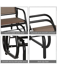 Outsunny Porch Glider, Metal Frame Swing Glider Chair with Breathable Mesh Fabric, Curved Armrests and Steel Frame for Garden, Poolside, Backyard, Bal