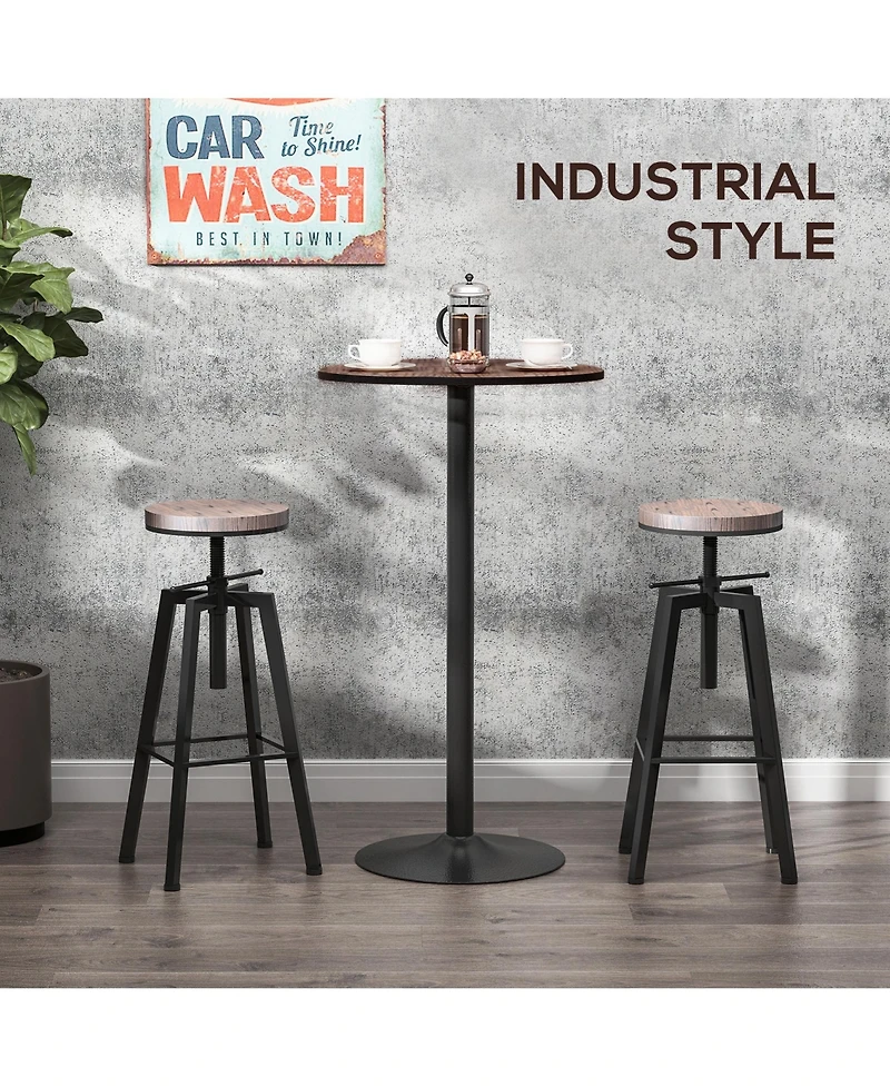 Homcom 42"H Rustic Industrial Metal Elm Wood Top Bar Height Standing Pub Table