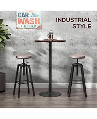 Homcom 42"H Rustic Industrial Metal Elm Wood Top Bar Height Standing Pub Table