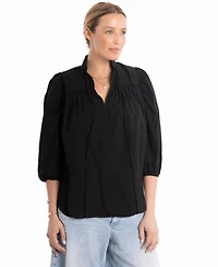 Ocean+Main Women's Cotton Tie Neck 3/4 Sleeve Top