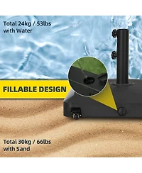 Outsunny Patio Umbrella Base with Wheels, 53lbs Water or 66lbs Sand Filled, Heavy Duty Outdoor Umbrella Stand Holder