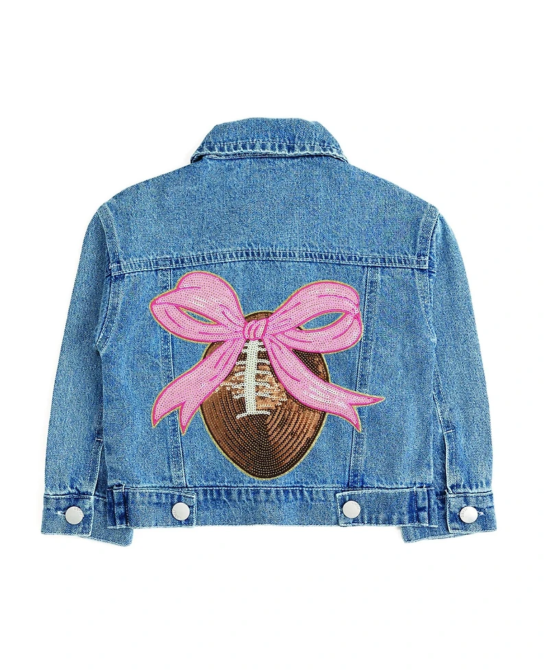 Sweet Wink Big Girls (2T-4T) Football Sequin Patch Denim Jacket