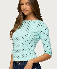 Edikted Women's Lela Polka Dot Quarter Sleeve Top