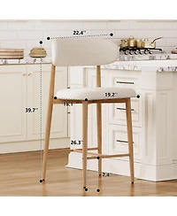 Maison Boucle Mid-Century Modern Counter Height Bar Stools Set of 4, Linen Upholstered, Natural Finish Leg Frame, Kitchen Island Seating, 26" Seat H