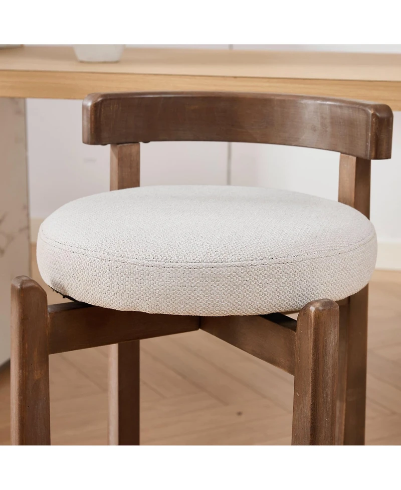 Maison Boucle Swivel Counter Height Bar Stools Set of 2, Linen Upholstered, Mid-Century Modern Stool with Back, Footrest, 26" Seat