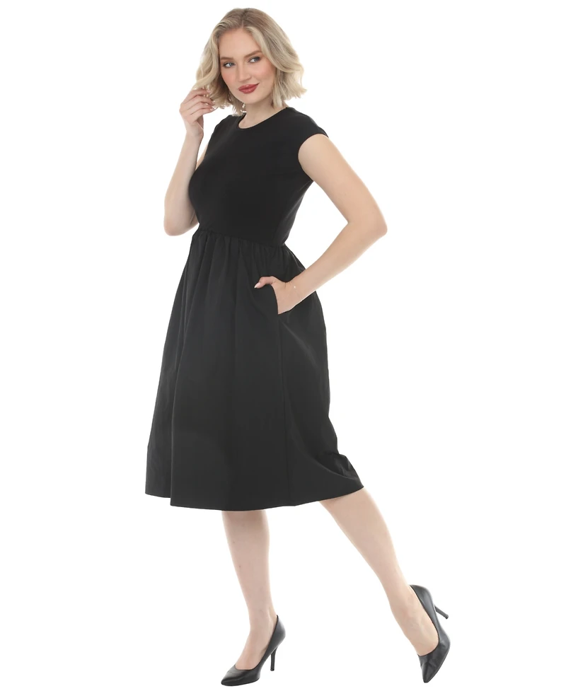 White Mark Women's Crew Neck Midi Dress