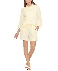 White Mark Women's Gauze Button-Front Shirt Shorts Set