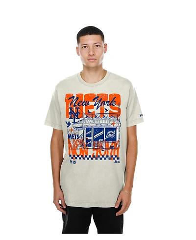 New Era Men's Cream York Mets Injection Lifestyle Foodie Fashion T-Shirt