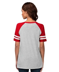 G-iii 4Her by Carl Banks Women's Heather Gray Boston Red Sox Goal Line Raglan V-Neck T-Shirt