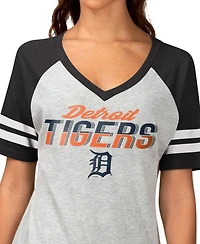 G-iii 4Her by Carl Banks Women's Heather Gray Detroit Tigers Goal Line Raglan V-Neck T-Shirt