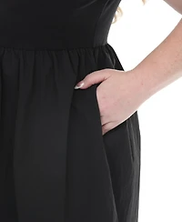 White Mark Plus Ultrasoft Cotton Knit to Woven Midi Dress