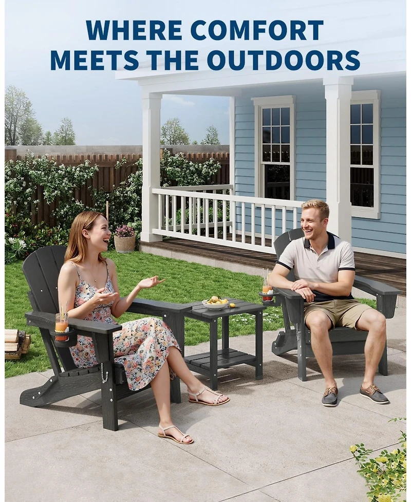 homfan 3-Piece Folding Adirondack Patio Set, 2 Chairs and 1 Small Table, Hdpe Outdoor Conversation Set for Patio, Deck, Garden and Fire Pit