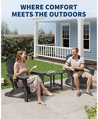 homfan 3-Piece Folding Adirondack Patio Set, 2 Chairs and 1 Small Table, Hdpe Outdoor Conversation Set for Patio, Deck, Garden and Fire Pit