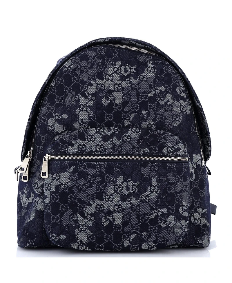 Pre-Owned Gucci Zip Front Pocket Backpack Camouflage Gg Denim