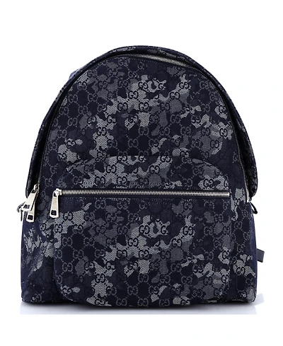Pre-Owned Gucci Zip Front Pocket Backpack Camouflage Gg Denim