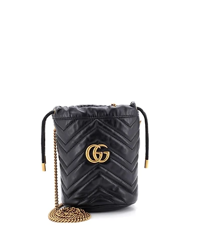 Pre-Owned Gucci Mini Gg Marmont Bucket Bag Matelasse Leather