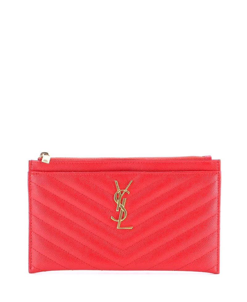 Pre-Owned Saint Laurent Medium Classic Monogram Zip Bill Pouch Matelasse Chevron Leather