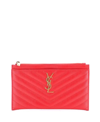 Pre-Owned Saint Laurent Medium Classic Monogram Zip Bill Pouch Matelasse Chevron Leather