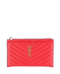 Pre-Owned Saint Laurent Medium Classic Monogram Zip Bill Pouch Matelasse Chevron Leather