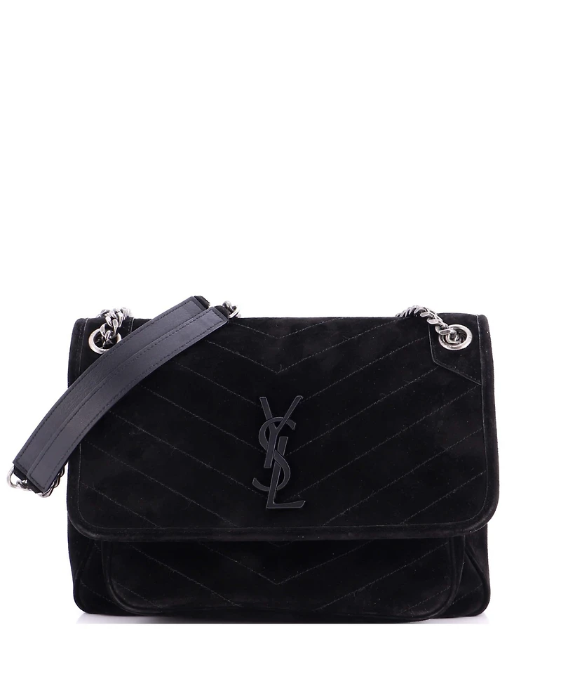 Pre-Owned Saint Laurent Medium Niki Chain Flap Bag Matelasse Chevron Suede