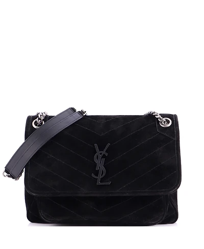 Pre-Owned Saint Laurent Medium Niki Chain Flap Bag Matelasse Chevron Suede