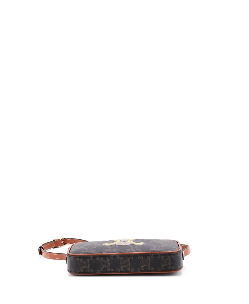 Pre-Owned Celine Small Cuir Triomphe Camera Shoulder Bag Embroidered Triomphe Coated Canvas with Leather