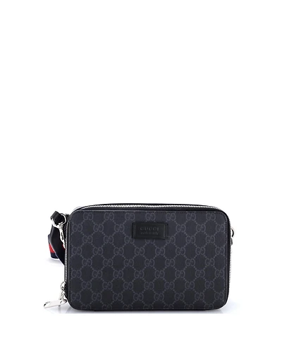 Pre-Owned Gucci Web Strap Zip Around Camera Crossbody Bag Gg Coated Canvas