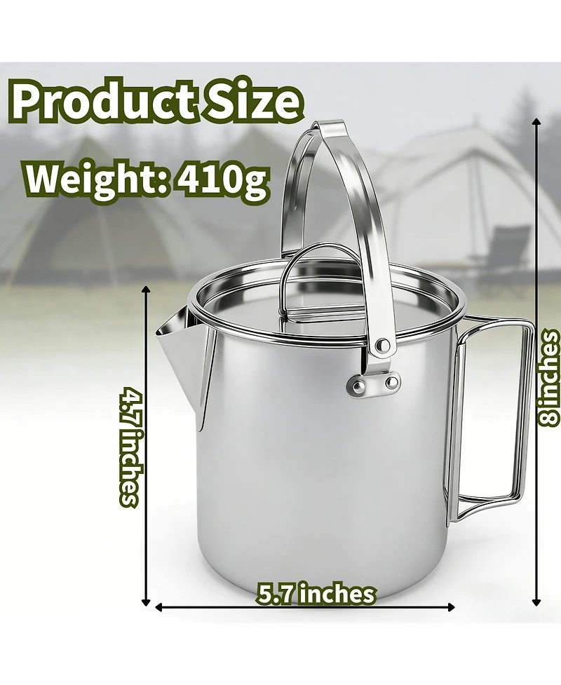 Piscifun Stainless Steel Camping Kettle Foldable Handle Portable Outdoor Coffee Pot