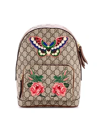 Pre-Owned Gucci Small Zip Pocket Backpack Embroidered Gg Coated Canvas
