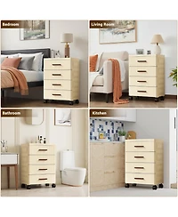 homfan Plastic Storage Drawer Cart, Pull Out Home Organization Storage Container Rolling Bin Vertical Storage Unit for Bedroom Living Room Office