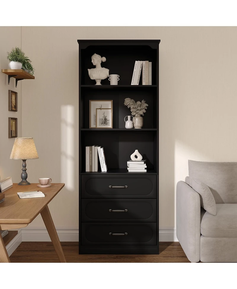 homfan 70" Tall Bookshelf with 3 Drawers Bookcase 3-Tier Open Shelves and Adjustable Shelf, Storage Cabinet for Living Room, Kitchen Bathroom