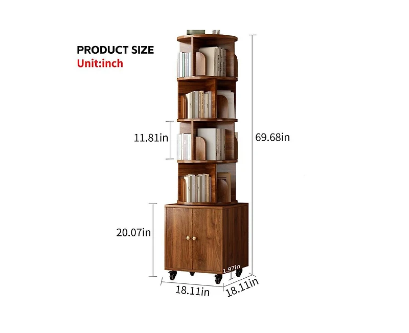 sumyeg 360 Degree Rotating Display Cabinet 5 Tier Corner Bookshelf with Drawer