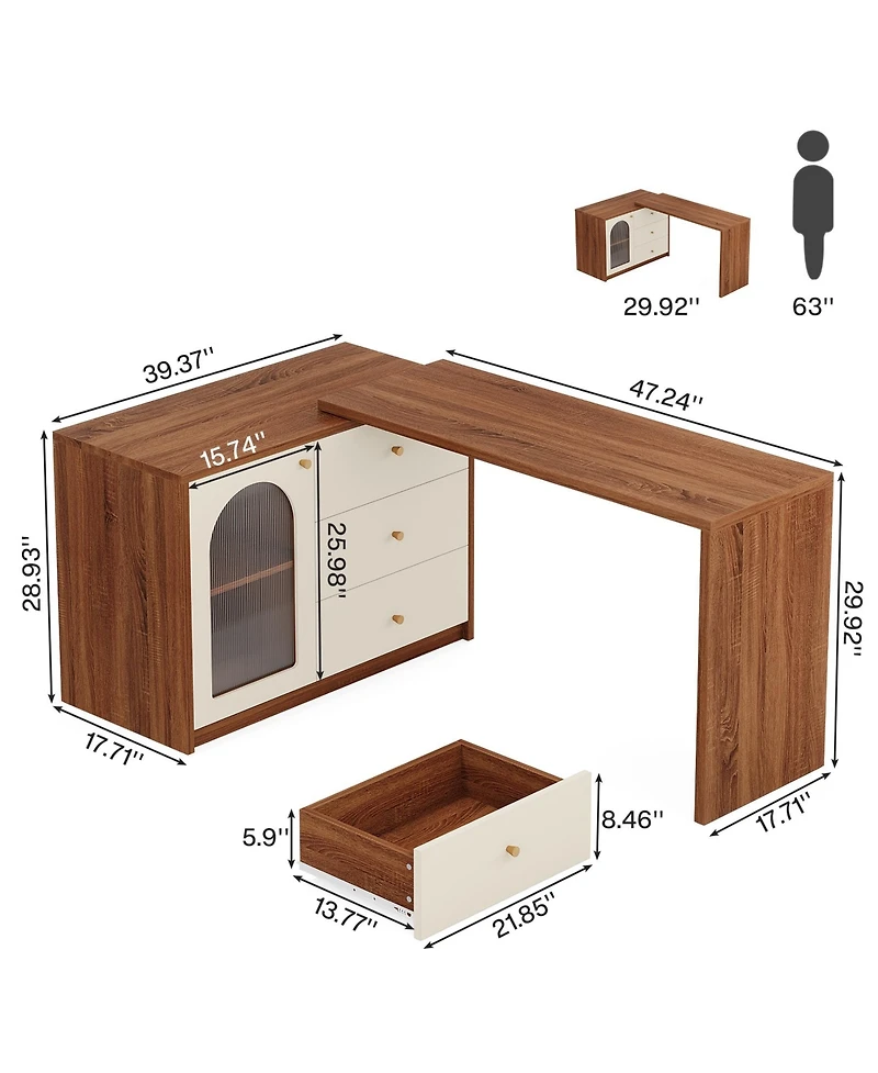 Tribesigns L Shaped Computer Desk with Drawers, Modern Corner Home Office Reversible Storage Cabinet, Long Study Writing Workstation