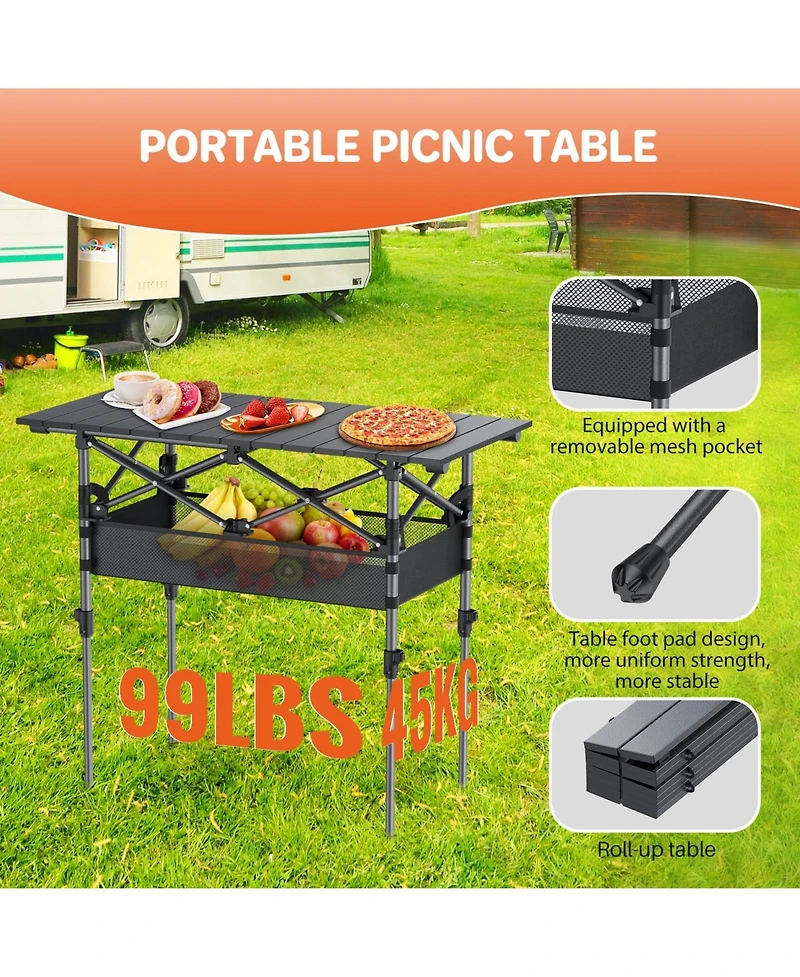 Piscifun Folding Camping Table Aluminum Portable Picnic Adjustable Height Outdoor Beach Bbq