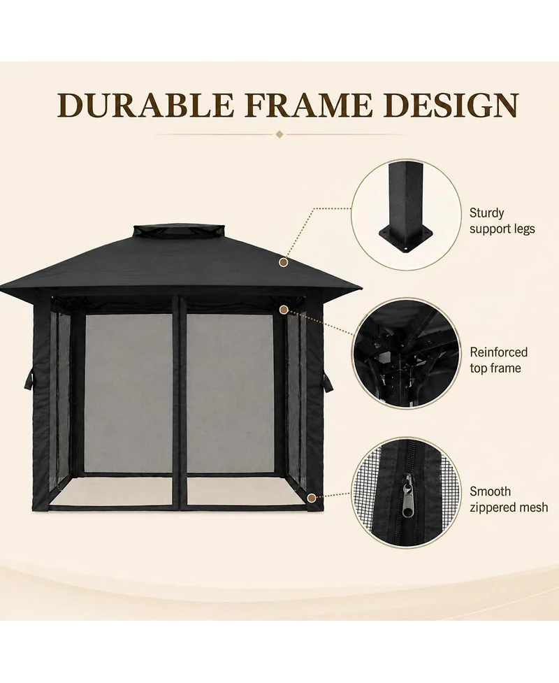 gaomon 10x10 Outdoor Gazebo with Mesh Netting – Metal Frame Patio Canopy, Eave Shelter for Garden and Patio, No Sidewalls