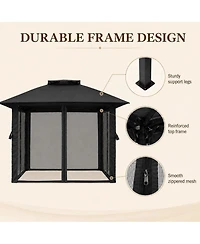 gaomon 10x10 Outdoor Gazebo with Mesh Netting – Metal Frame Patio Canopy, Eave Shelter for Garden and Patio, No Sidewalls