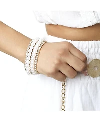Jessica Simpson Women's 5-Piece Stretch Bracelet Set, Crystal and Pearl Accents, Gold-Tone Plated Fashion Jewelry