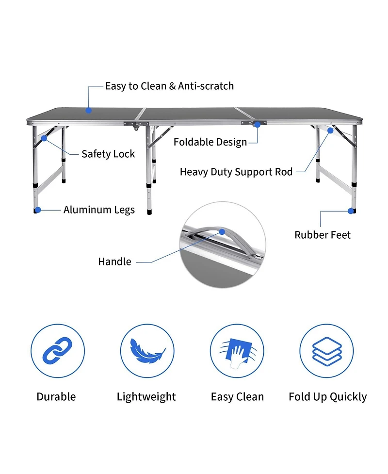 Piscifun Camping Folding Table Portable Picnic Aluminum Adjustable Height Outdoor Bbq