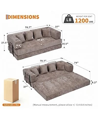 gaomon 79 Inch Corduroy Floor Sofa with 4 Pillows and 2 Cup Holders, Armless Deep Seat Design, Perfect for Living Rooms, Apartments and Small Spaces