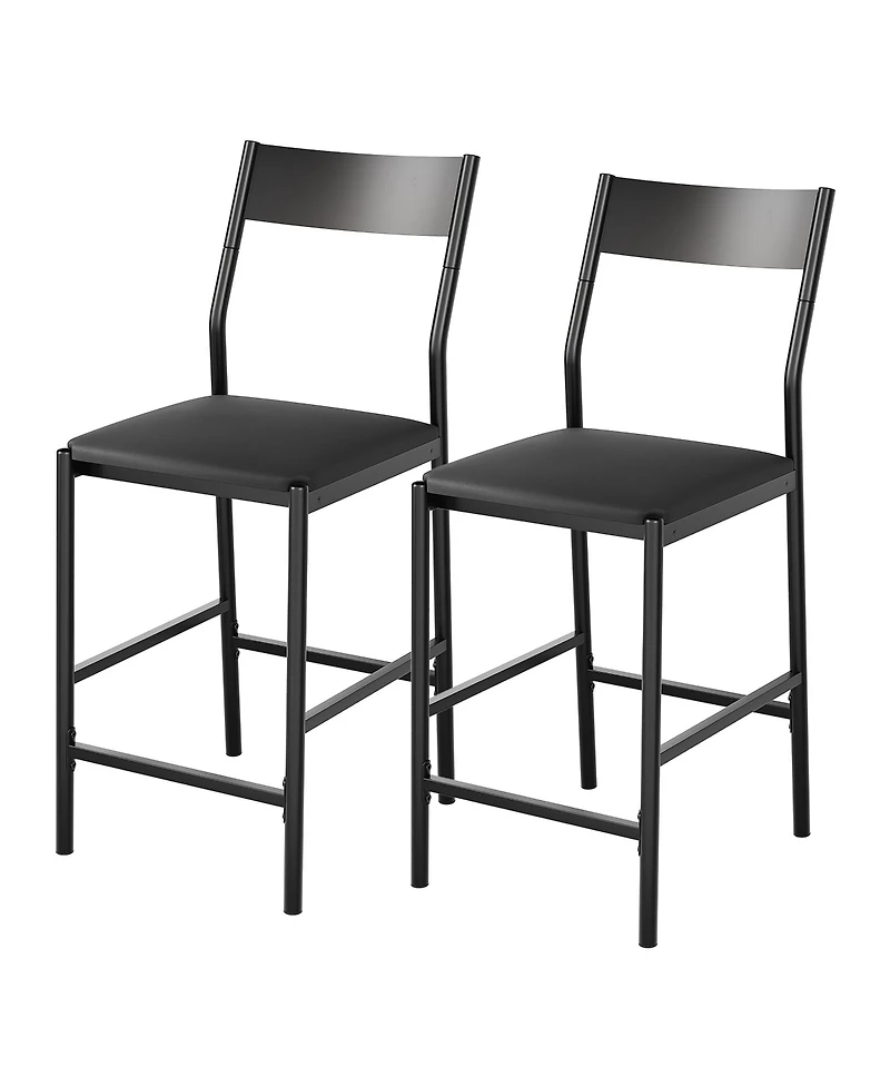 homfan Set of 2 Bar Stools, 24 Inch Pu Leather Counter Height Stools with Backrest and Footrest for Kitchen or Dining Room