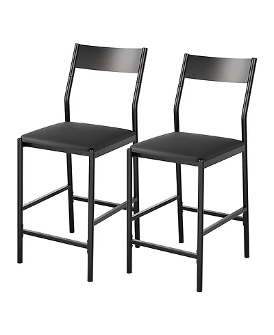 homfan Set of 2 Bar Stools, 24 Inch Pu Leather Counter Height Stools with Backrest and Footrest for Kitchen or Dining Room
